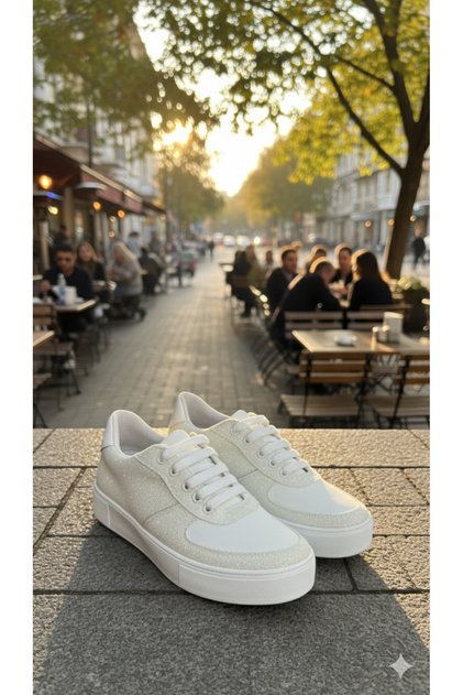 Women's White Low-Heeled Glitter Fabric Very Stylish Wedding Dress Evening Dress Shoes