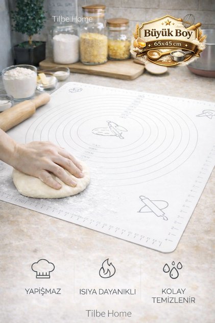 Hamur Matı Açma Silikon Hamur Açma Silikon Pasta Fırın Hamur Matı Alt Açma Beyaz Büyük Boy