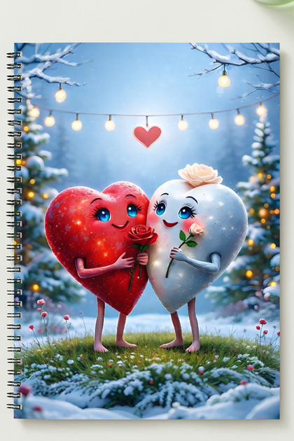 Valentine's Day (Couple Themed) A5 Metal Spiral Bound Unlined Cardboard Cover Couple Themed Notebook