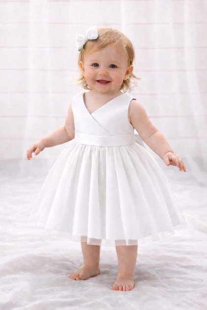 Baby Girl White Wrap Mini Dress Birthday Satin Dress