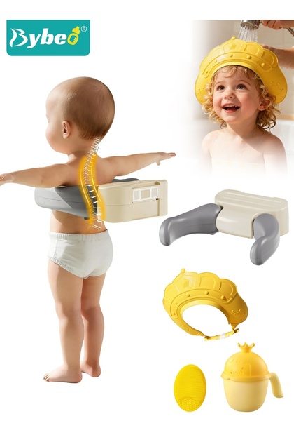 Baby Shower Stand, Baby Bath Stand, Wall Mount Foldable Bath Support with Adjustable Height and Vacuum Suction, Bath Shower Helper with Shower Cap + Shampoo Brush + Shower Cup, for Baby, Toddlers 6 Mo