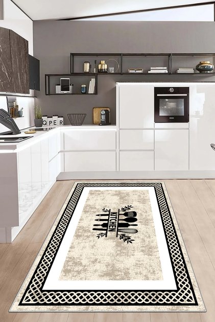 Mutfak Halısı Geometrik İskandinav Toz Tutmaz Dijital Baskı Yıkanabilir Kaymaz Taban 8135
