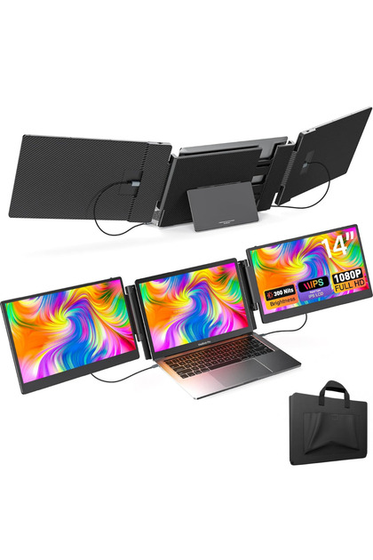 Monitor portabil extensibil pentru laptop, Qova®, extensie ecran IPS FHD 1080P de 14 inch, laptopuri de 17 inch