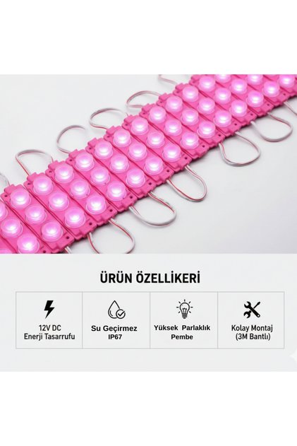 10'Lu Parmak Led Büyük Mercekli 12W Pembe