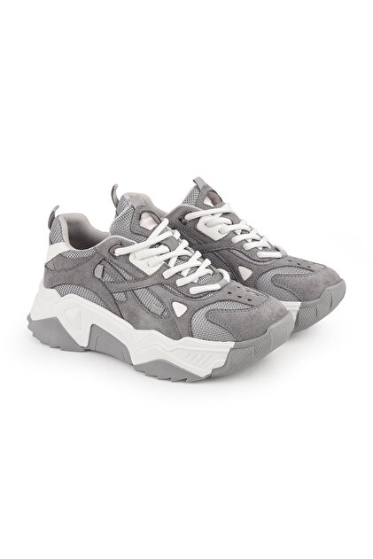 LBR Libero L083.65137 Gri Hakiki Deri Kadın Sneaker Yüksek Tabanlı