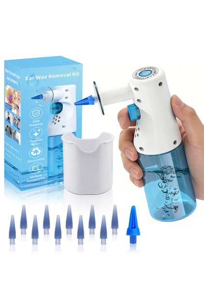 Blue 11Pcs Ear Wax Removal Kit - Gentle Manual Irrigation Safe Ear Cleaner for Adults, All Necessary