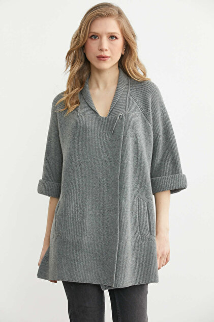 Wool Knitwear Jacket with Short Back Pocket - Gray