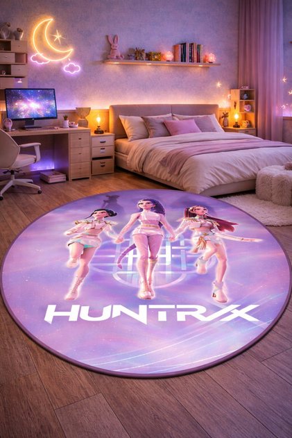 Non-Slip K-Pop Demon Hunters Themed Machine Washable Teen Room Rug 80x80