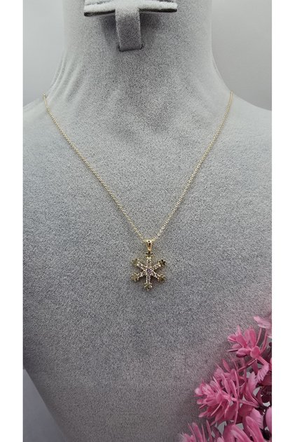 Snowflake Figured Gold Color Sparkling Zircon Stone Non-Tarnish Steel Necklace-45Cm