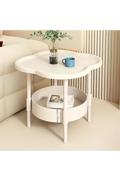Multi-Purpose Metal Side Table with Smooth Tray Top and Bottom Storage Basket, Compact Round Design,
