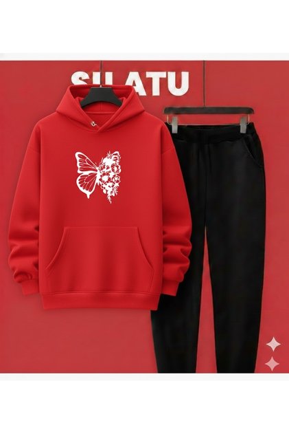 SET UNISEX CU GLUGĂ ȘI PANTALONI NEGRI, 2 PIESE