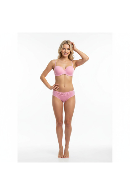 Women's Strapless Pink Color Bra Panty 2-Piece Set Bb2247