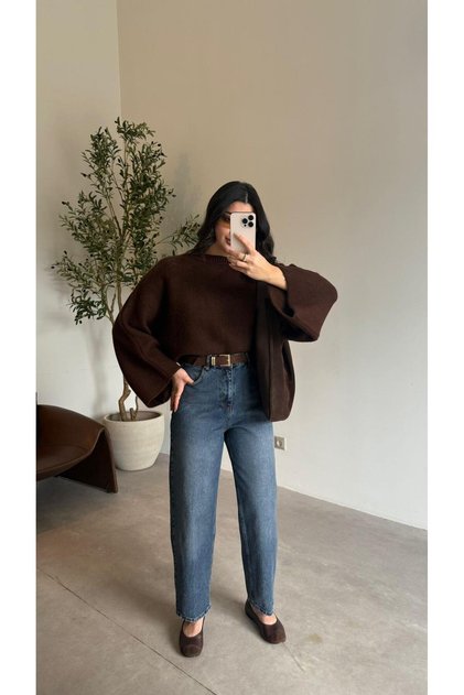 Stone-Washed Suede Belted Mom Jean
