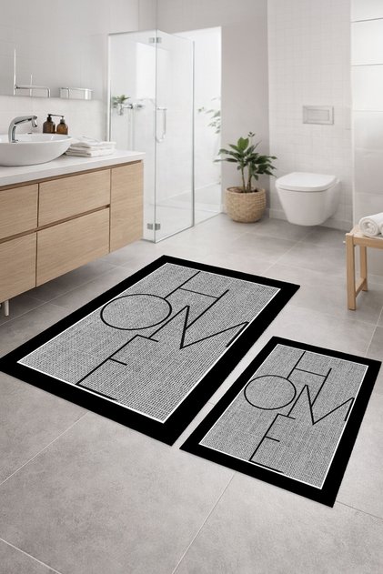 Dijital Kaymaz Yıkanabilir Home Jüt Görünümlü İkili Banyo Paspası Banyo Dekor 40x60+60x90 cm