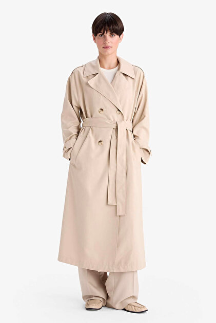 Defacto Waterproof Relax Fit Ecru Women's Trench Coat G0742Ax