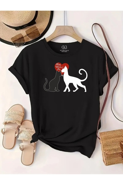 Unisex Oversized Printed Cotton Crew Neck Short Sleeve BLACK T-shirt