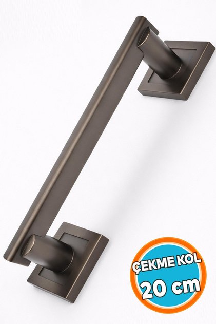 20 Cm Kare Rozetli Antrasit Çekme Kol Minimal Tasarım Güçlü Metal Yapı Kapı ve Dolap Kulpu