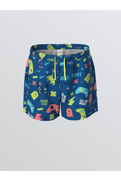 Lcw Kids Navy Blue Printed Boys' Swim Shorts with Elastic Waist
