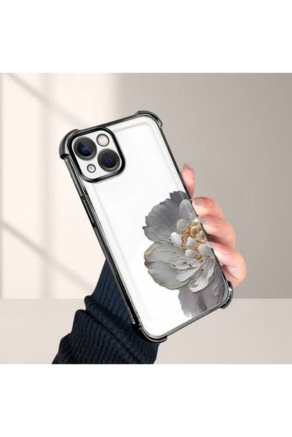 iPhone 13 Compatible, Peony Flower Pattern Four-Corner Impact Protection Phone Case