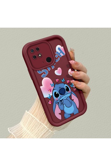 Redmi 10C Compatible Burgundy Silicone Shockproof Case with Lens Protection and Stitch Pattern