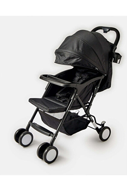 Black Light Weight Stroller One Hand Folding With Cup Holder