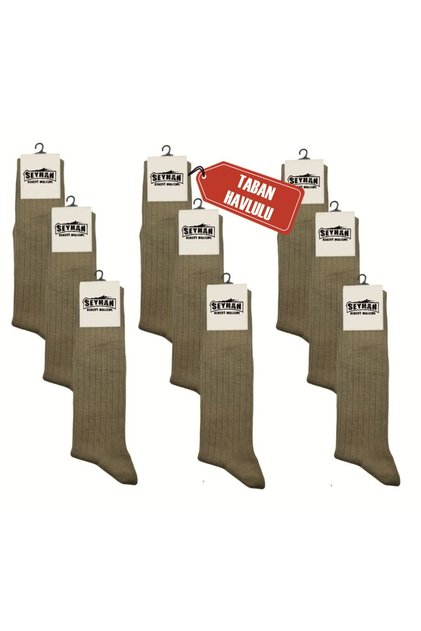 Military Socks Khaki Color Seamless Socks - with Sole Towel - Original Istihkak Socks (9 Pairs)