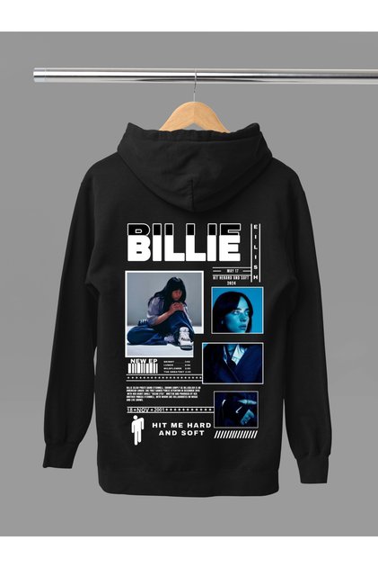 Billie Eilish Printed Cotton Long Sleeved 3-Yarn Hooded Sweatshirt