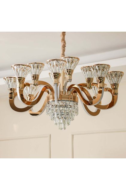 Casablanca LED Crystal Chandelier - Elegant Rose Gold & Clear Design, 12 LED Lights