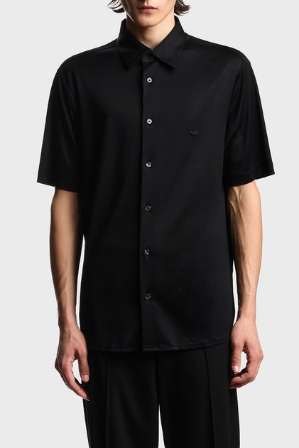 Cotton Blend Slim Fit Logo Short Sleeve Shirt Men's Shirt Em004603 Af10017 Uc001