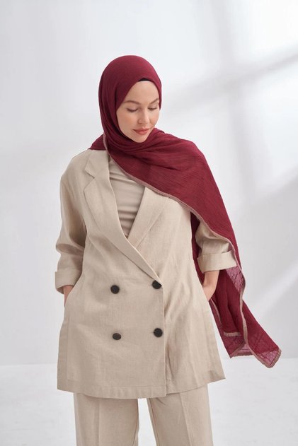 Muslin Piping Shawl - Burgundy