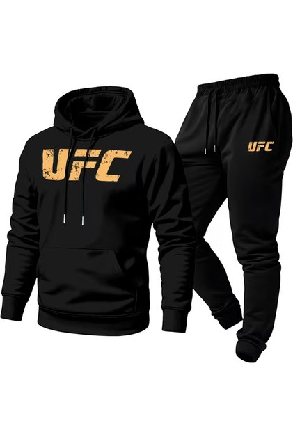 Unisex Ufc Printed Hooded Oversize Top and Bottom Set