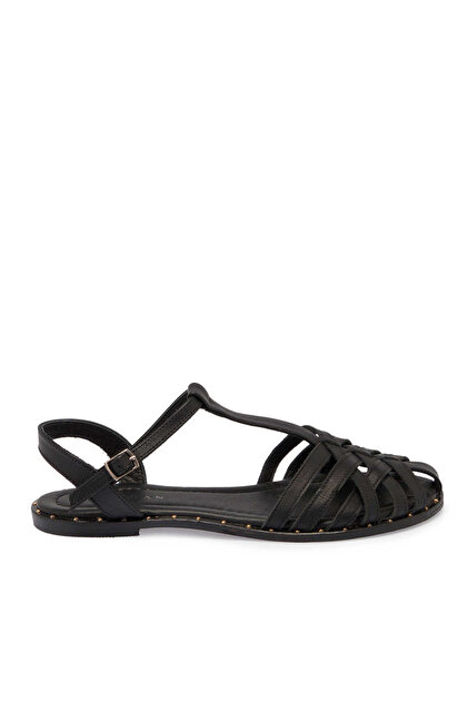 Siyah Hakiki Deri Kadın Sandalet - K25Y1SN68076-A23