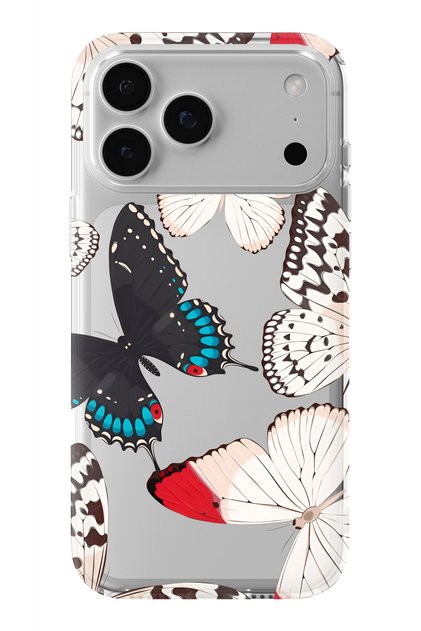 iPhone 17 Pro Max Compatible Colorful Butterflies Design Printed Transparent Case