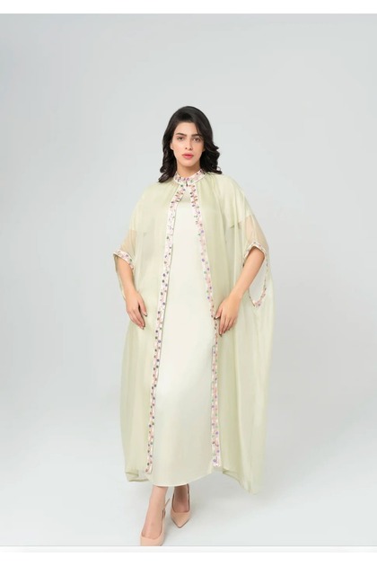 Chiffon jalabiya with rose embroidery