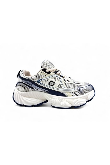 5 CM Yüksek Taban Kadın Günlük Ve Yürüyüş Lacivert Bej Sneaker Spor Ayakkabı