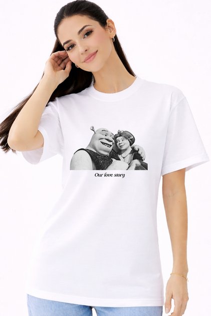 Valentine's Day Special Shrek Fiona Y2K Halftone Oversize Unisex T-Shirt