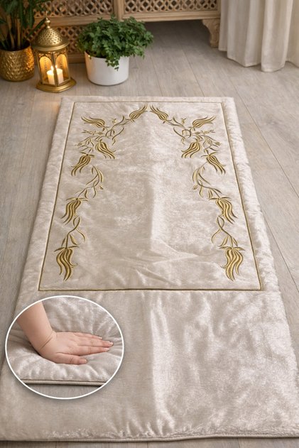 Sırma Embroidered Dowry Mat - Does Not Cause Knee Pain / Orthopedic Inter-Fiber Padded Prayer Mat 80X120 Size