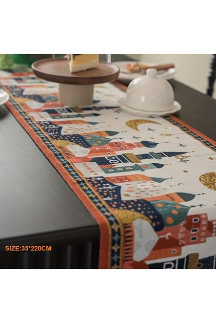 مفرش طاولة بحواف مزينة بالشراشيب، قماش منسوج إسلامي متعدد الألوان للديكور، مقاس: 220*35 سم