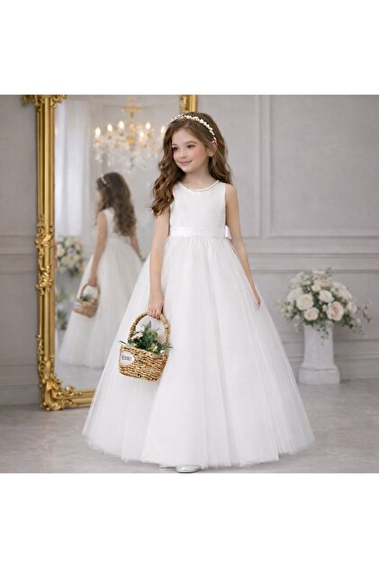 SUNEH Girl's Collar Pearl Detailed White Ball Gown Birthday Graduation Party Evening Dress- Trendyol SUNEH Girl's Collar Pearl Detailed White Ball Gown Birthday Graduation Party Evening Dress- Trendyol