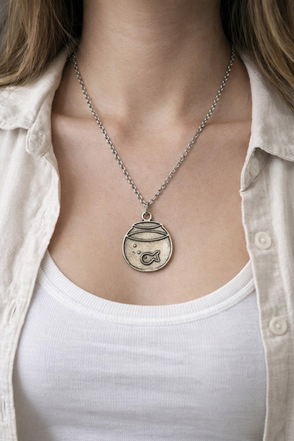 Metal Necklace with Fish Bowl Figure – 60 cm Chain