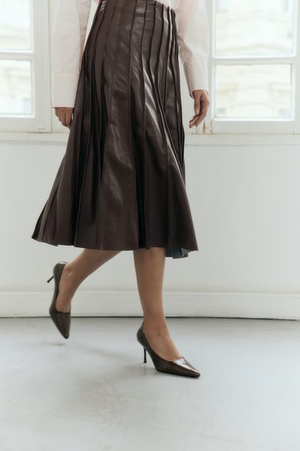 Heels 2602 - Leather Look Pointed Toe Stiletto Bitter Brown Women's Heels