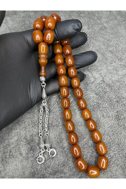 Large Size Old Collectible High-End Crimped Amber Prayer Beads