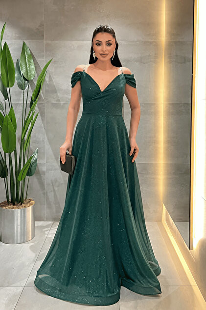 green emerald velvet dress Backless green women's long-sleeved boat neck banquet sequined fishtail  long evening dress main image 1