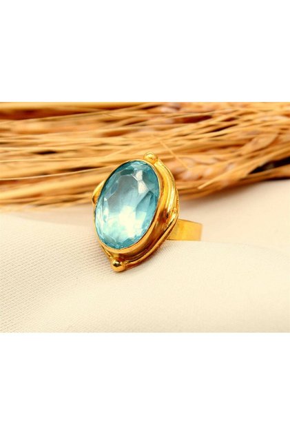 925 Ayar Gümüş Mavi Topaz Taşlı Yüzük | El İşi Otantik Kadınlar İçin Takı