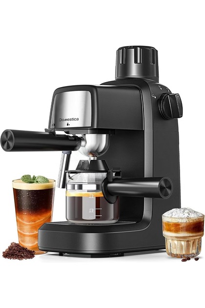 Brewcraft Espresso Coffee Machine 3.5 Bar, Cappuccino Maker, 4 Cup, Milk Frother
