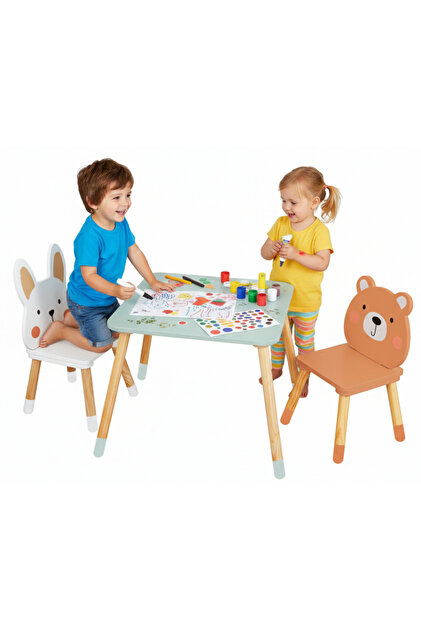 Многофункционален комплект мебели, маса с 2 стола Sweet Animals, животински дизайн, многоцветен