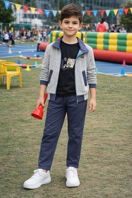 Boy's Zippered Cardigan T-Shirt Pants Set Sports Casual Combination I Seasonal 3-Piece Set I