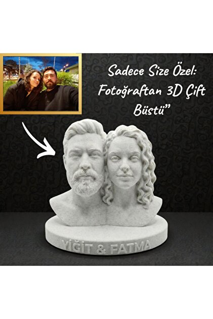 “Fotoğraftan Gerçekçi Çift Büstü – Kişiye Özel 3D Heykel”