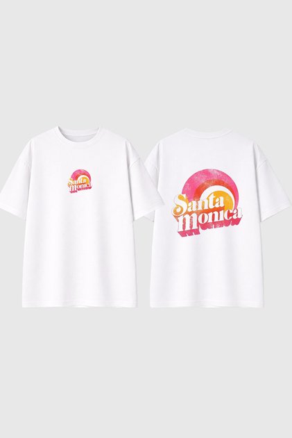 Santa Monica Design Printed White Oversize T-Shirt