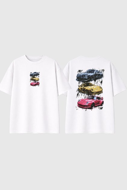 Cars 2 Design Printed White Oversize t Shirt